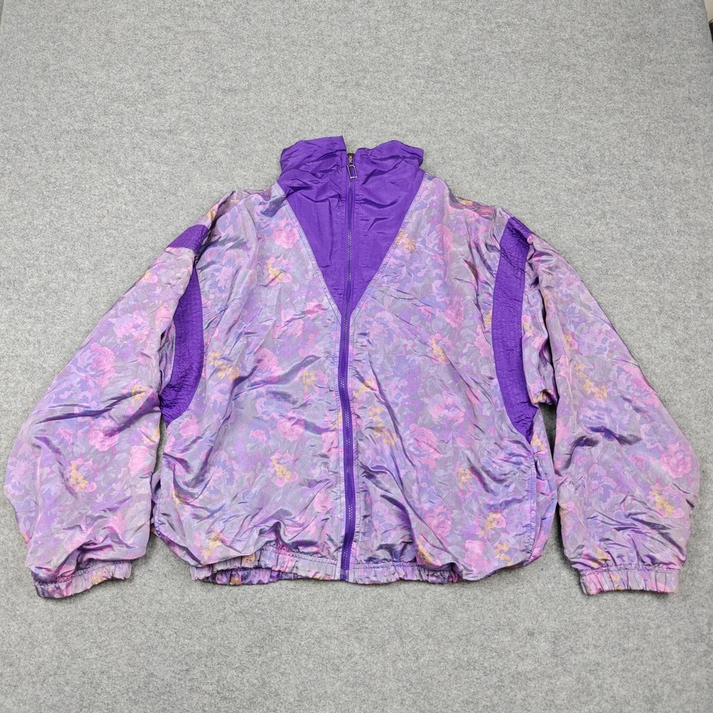 Vintage Great Cavalier Jacket Mens 2XL‎ Purple Floral Nylon Windbreaker Lined
